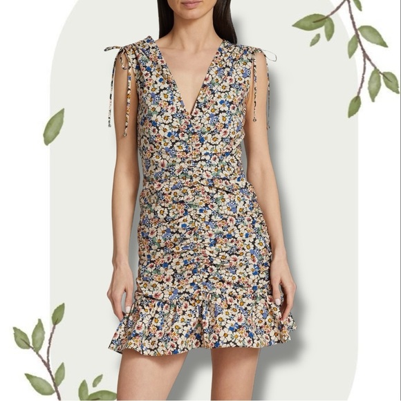 VERONICA BEARD Jackson Floral Ruched Sleeveless Mini Dress- Size 4 - Picture 1 of 10
